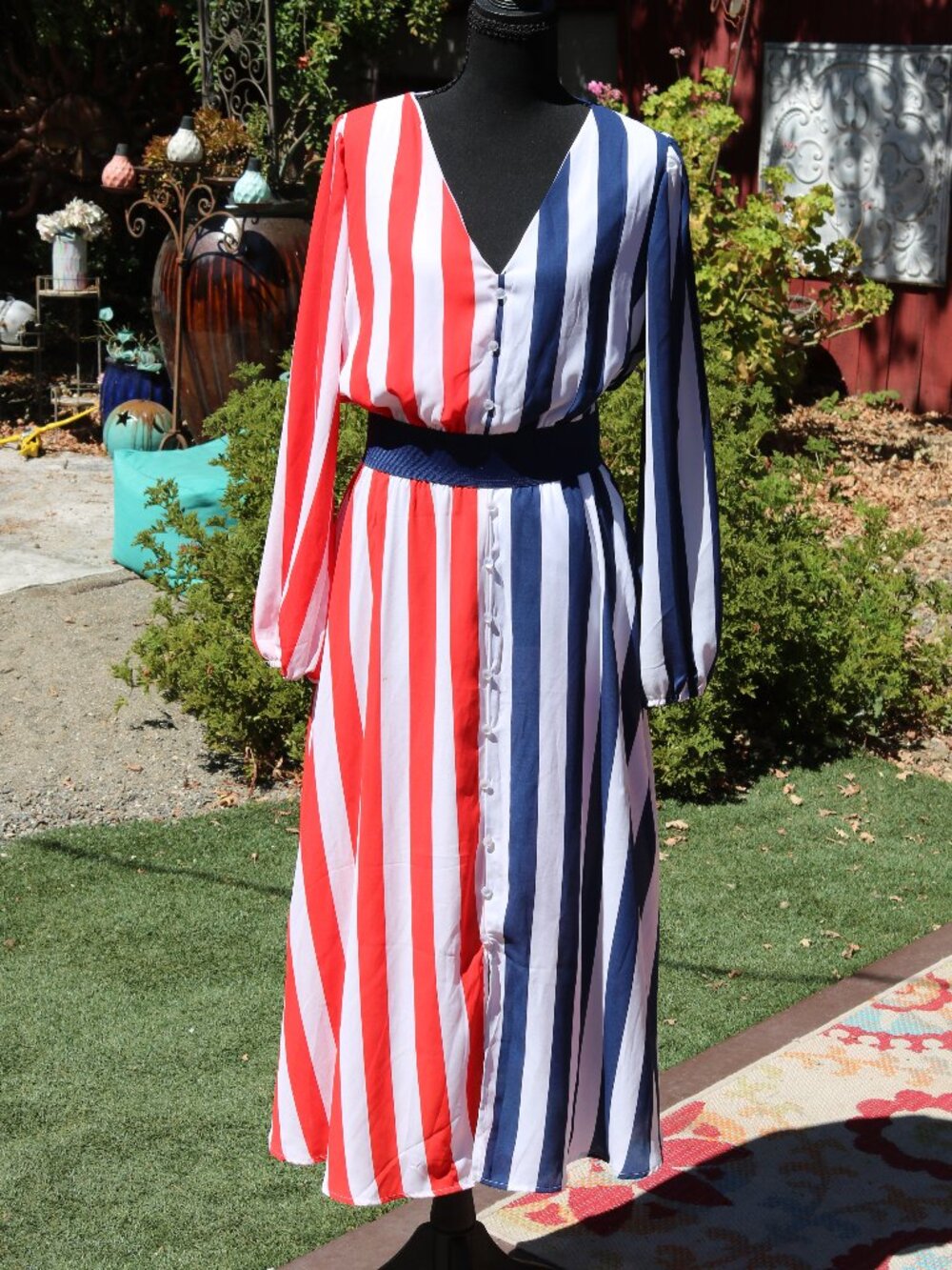 New York & Company split-color striped button-down dress